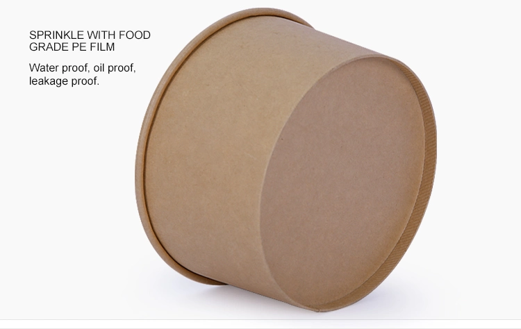 500ml Food Grade Disposable Fried Chicken Fruit Ice-Cream Salad Kraft Paper Bowl Paper Paper Box with PP Lid or Paper Lid