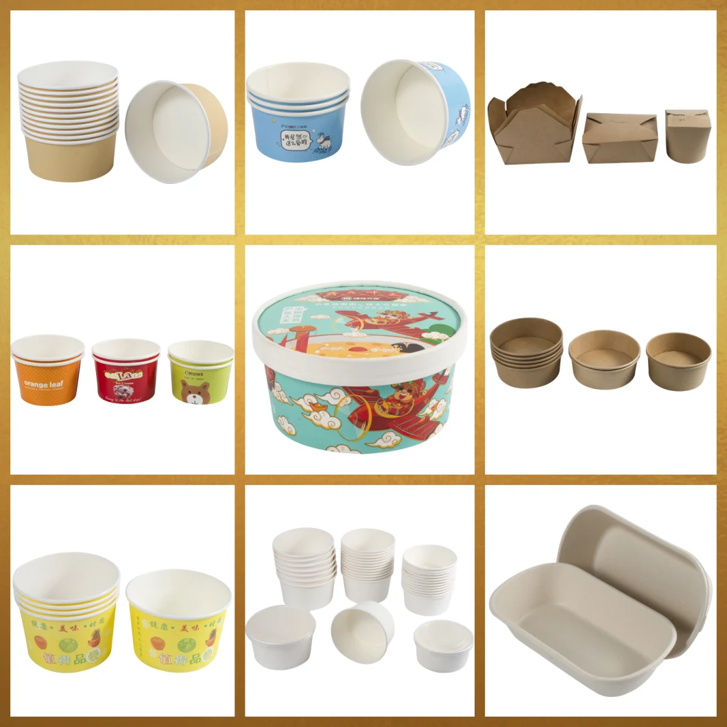 Custom Printing Color 12 Oz 500ml 850ml 1000ml 1300ml Take Away Biodegradable Rounded Disposable Food Container Paper Bowls Set