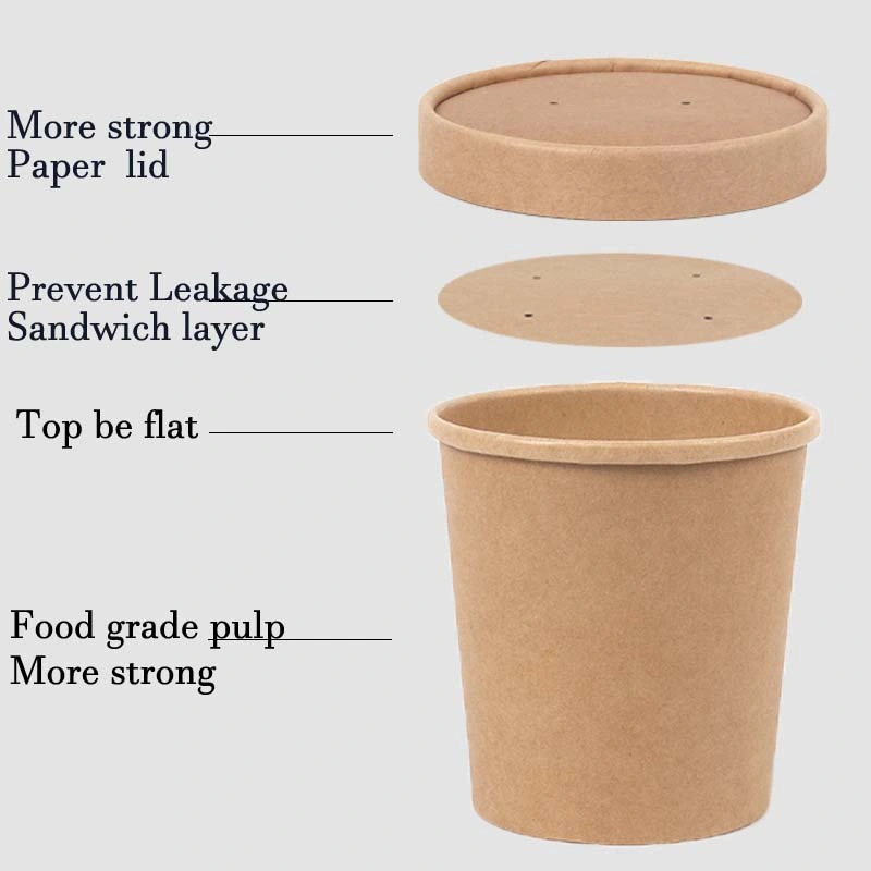 8 Oz Kraft Paper Soup Bowl Disposable Food Bucket Ice Cream Paper Cup Round Dessert Porridge Takeaway Packaging Soup Bowl with Cover