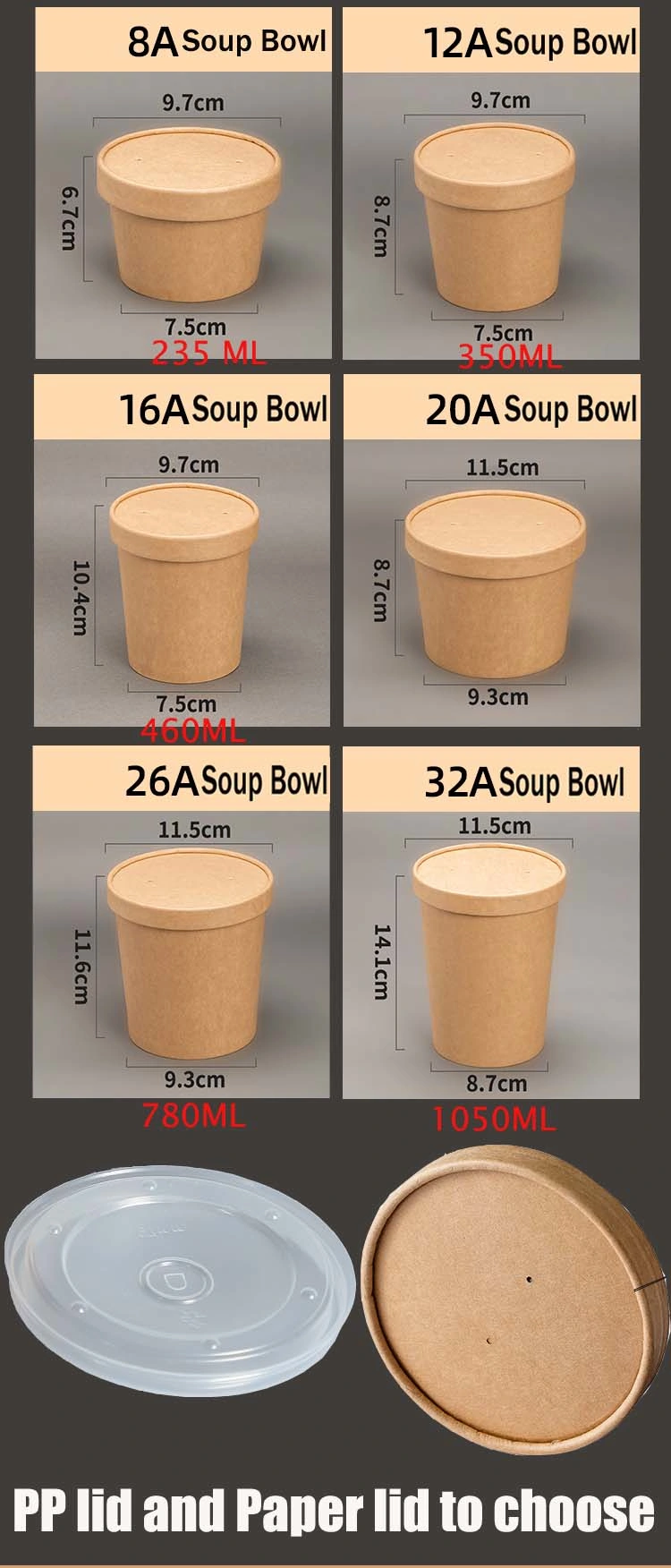 8 Oz Kraft Paper Soup Bowl Disposable Food Bucket Ice Cream Paper Cup Round Dessert Porridge Takeaway Packaging Soup Bowl with Cover