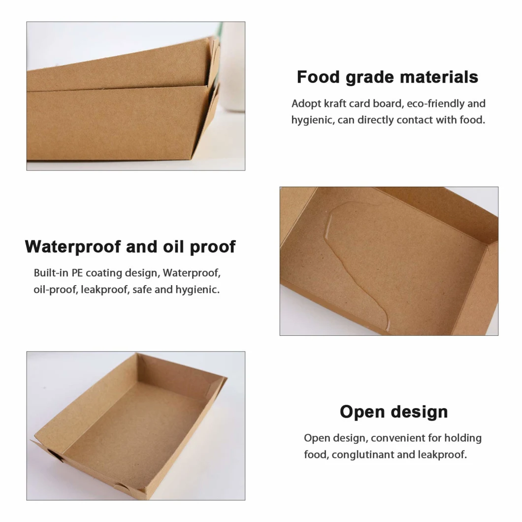 Disposable Paper Food Trays Brown Kraft Paper Hot Dog Food Serving Tray