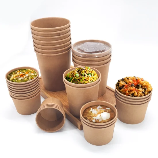 Factory Supply Disposable Custom Printing Food Packing Box Container Kraft Paper Salad Bowl with Lid