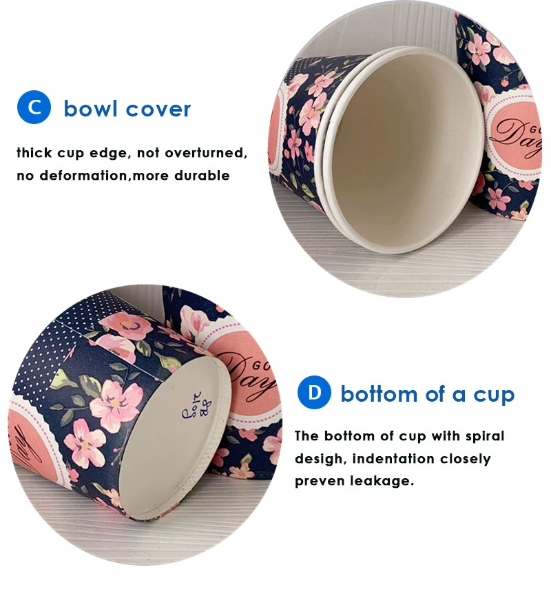 Paper Cup Ice Cream Wedding Disposable 500ml 17oz Customized Wall Style Caliber Packing