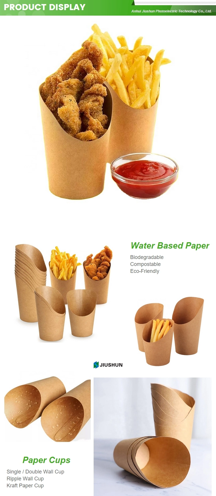 Egg Puff Waffle French Fries Chips Scoop Ice Cream Snacks Kraft Paper Cup Paper Bucket