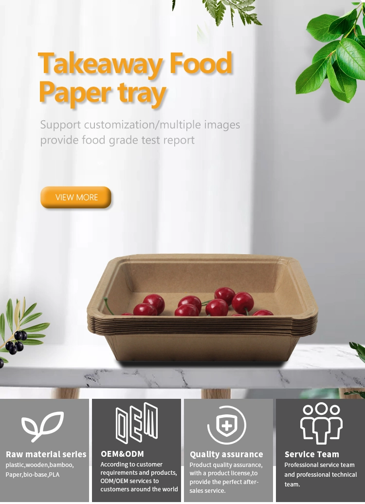 Takeaway Disposable Paper Tableware 230mm Length Kraft Paper Tray Customizable