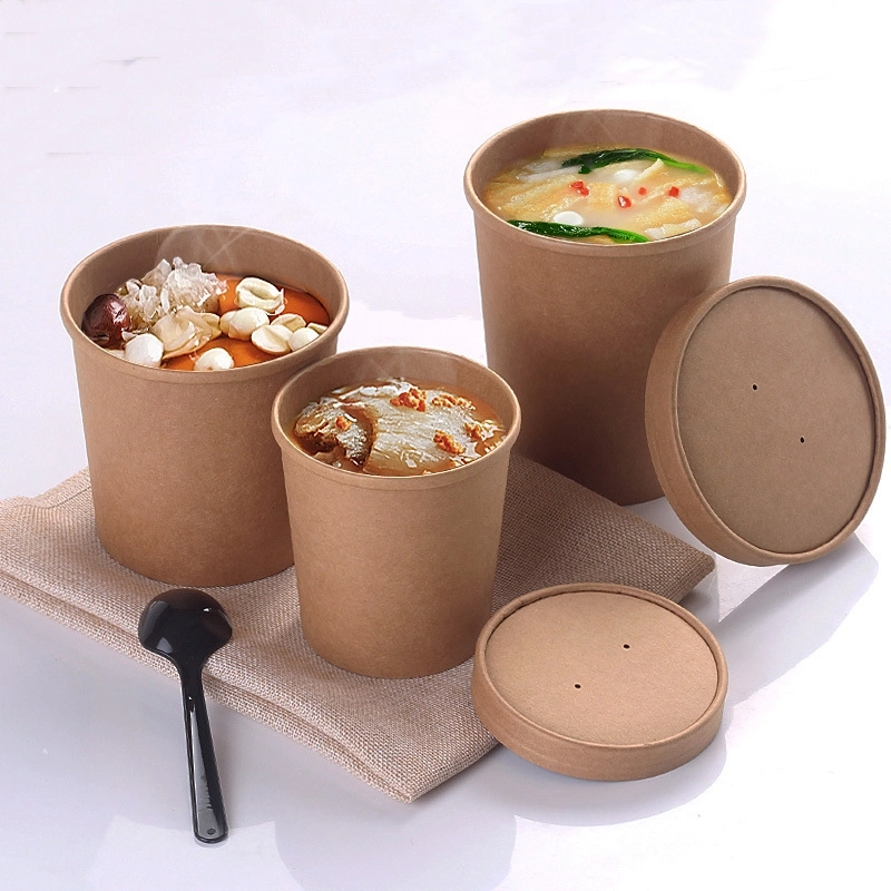 Paper Hot Soup Cup Bowl Food Cup Disposable Paper Bowl with Logo Custom Noodle Bowl Takeaway